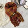 Macaron plaid scarf women's winter thickened warm seahorse hair Korean atmosphere fringed scarf