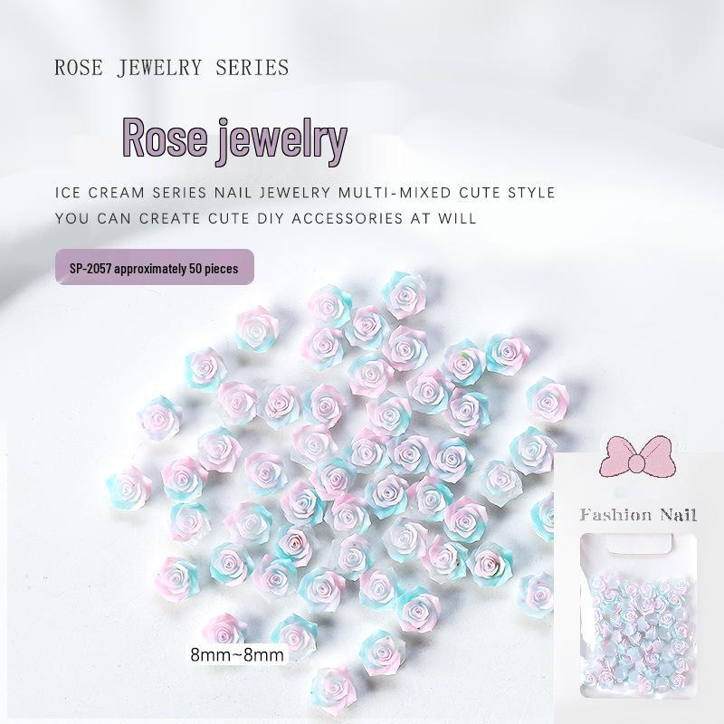 Gradient Camellia Resin Rhinestones Rose Nail Art Decorations, 3D Colorful Flatback Flowers (Approx. 50 Pieces)