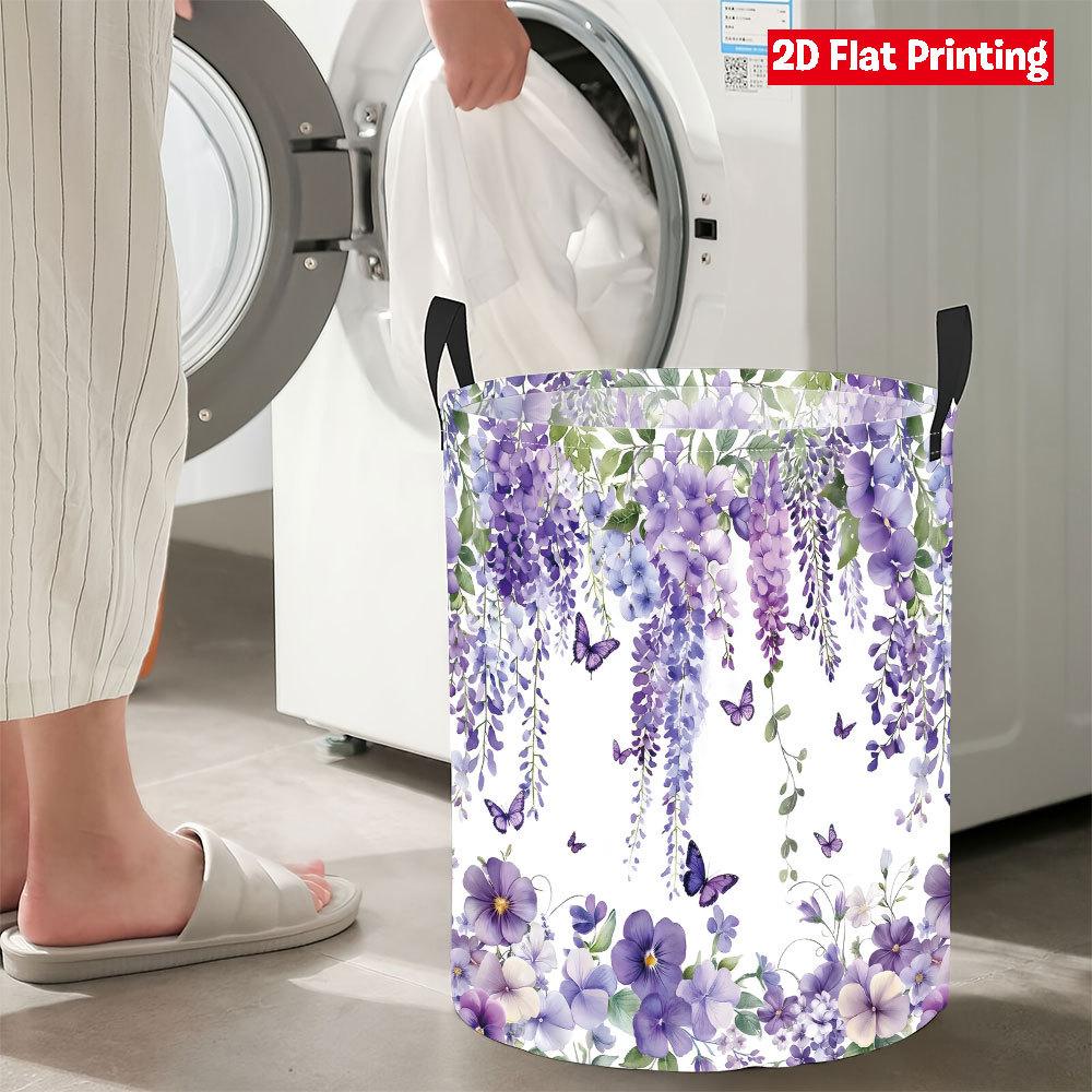 Collapsible Laundry Basket Large Round Waterproof Fabric Hamper Dirty Clothes Storage Bin Toy Organizer with Handles