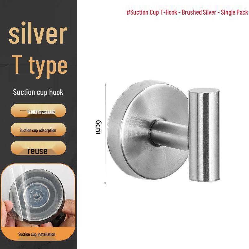 Stainless Steel Traceless Vacuum Suction Cup Hook for Kitchen and Bathroom Towels