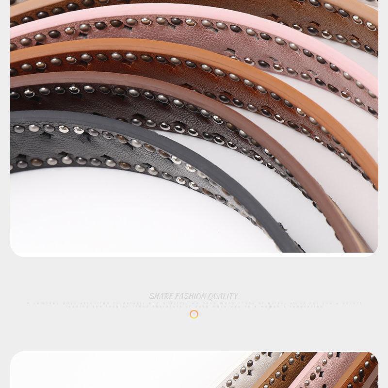 Women's Y2K Perforated Leather Belt with Double Row Rivets – Punk Niche Design for Versatile Jeans