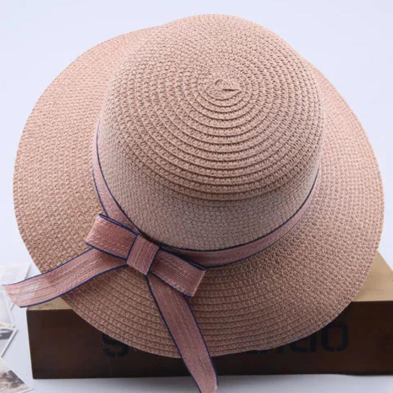 WTEMPO Women's Foldable Solid Color Casual Bucket Hats Summer Flower Bow Wide Brim Travel Beach Straw Hats