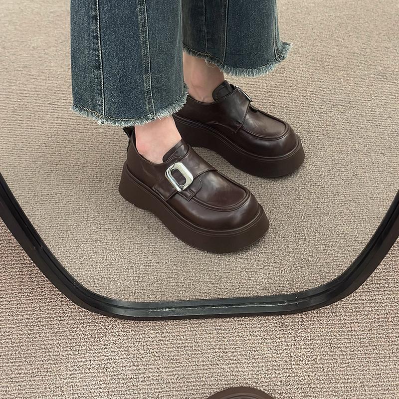 Retro brown platform heightening lightweight loafers women's 2025 new shoes spring women's shoes single shoes women's leather shoes