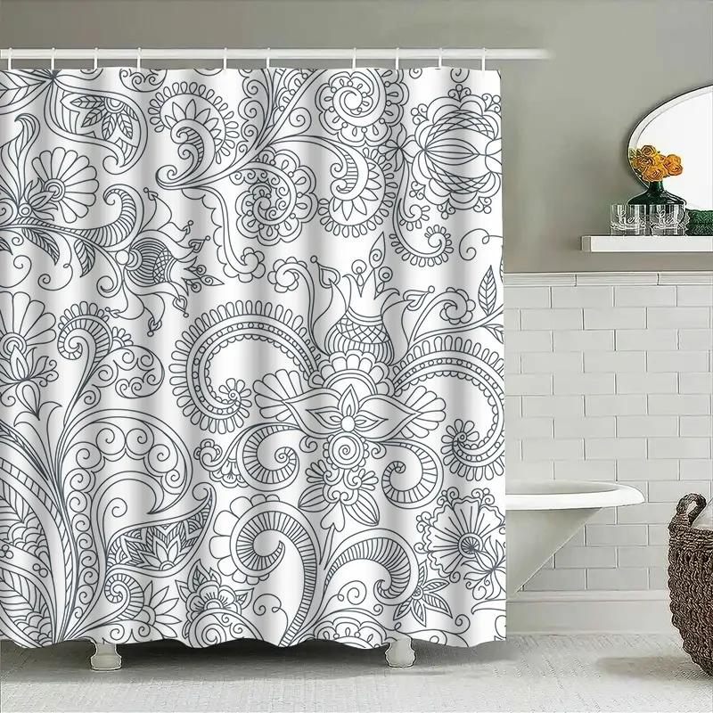 

Black White Paisley Shower Curtain Modern Design For Bathroom Decor Extra Long Size72 X 96 Inches (183 Cm X 244 Cm) W60H190(CM)-1 Pcs