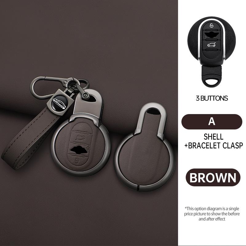 

For Bmw Mini Cooper One Fun F54 F55 F56 R56 R57 R58 R59 R60 R61 Car Zinc Alloy Leather Key Case Holder Cover Keychain Accessorie