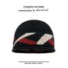 Meier Rhombus contrasting color knitted headgear, women's autumn and winter warm, cold-proof and lazy feeling, big head circumference