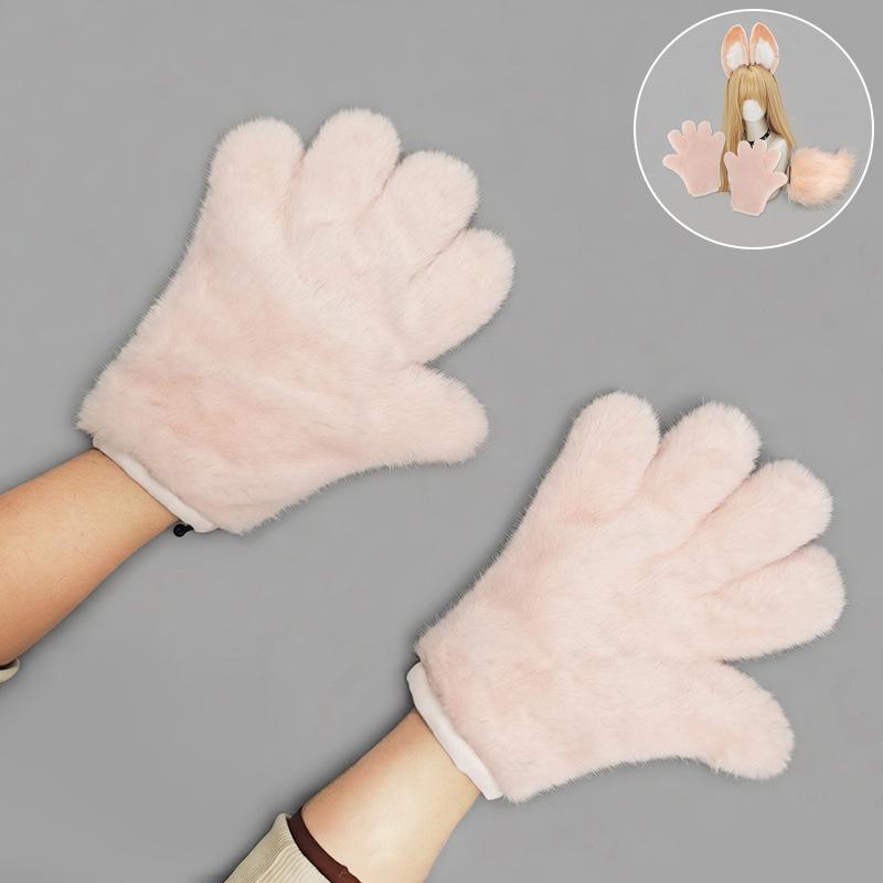 Cosplay Set of Rabbit Ears Tail Paws Anime Expo Plush Animal Ears Hairband  Amusement Park Headwear Gift for Children Adults.