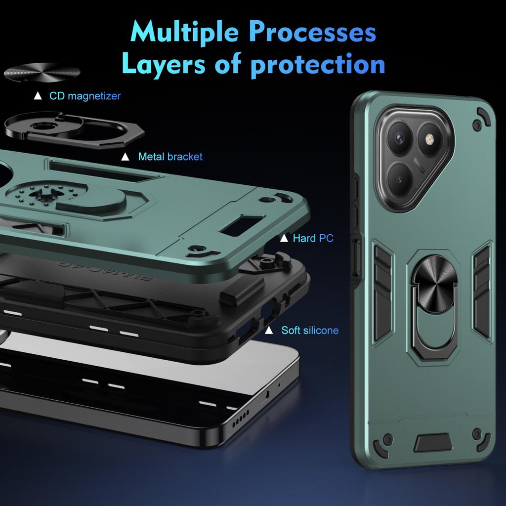 For TECNO Pova 7 4G Case PC+TPU Drop Defend Phone Cover with Ring Kickstand
