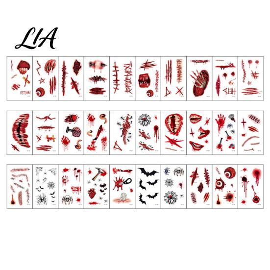 Waterproof Body Art Transfer 30Pcs Halloween Scar Tattoo Stickers, Realistic Fake Wound Decals for Cosplay Special Effects Makeup Face Body,