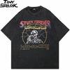 Hip Hop Streetwear Men TShirt Oversized Funny Skull Vintage Graphic T Shirt Cotton Washed Black Tshirt Unisex Tops Tees