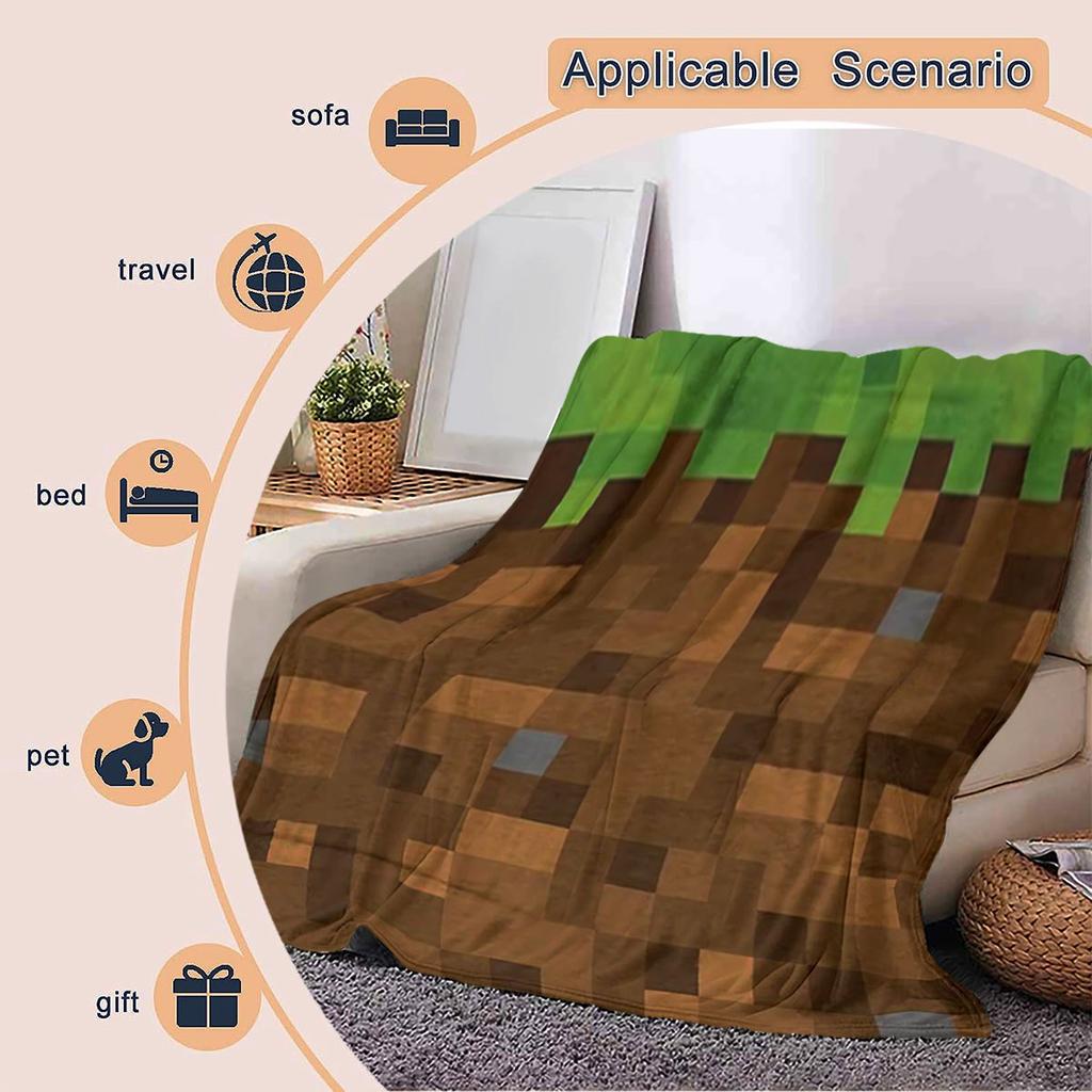 Coperta in Flanella con Blocco d'Erba Pixel Game Nostalgia | Elementi Pixel per Spazi Gaming, Creazione di Atmosfera Festiva