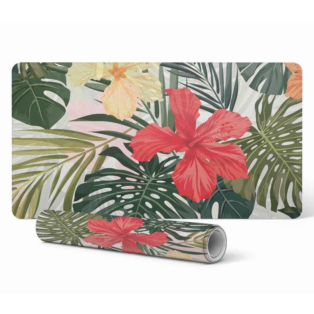 Decorative Gaming Desk Mat Tropical Flowers Leaves 120x60 cm