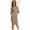 Elegant Women Fashion Sexy Fifth Sleeve Round Neck Pocket Bodycon Cocktail Dress