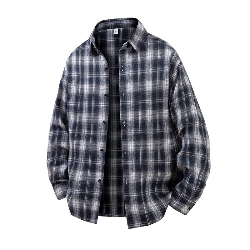 Men's Brown Plaid Flannel Shirt Oversized Long Sleeve Button Down Shirt Jacket