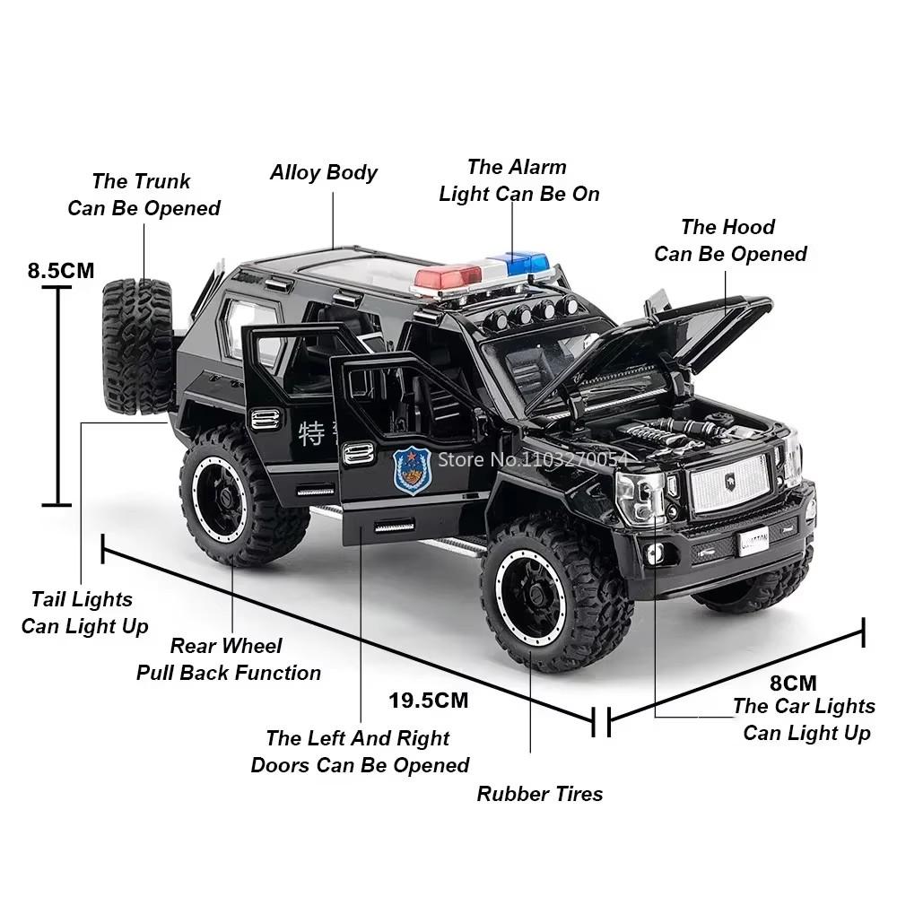 1:24 Ywk Coche de Policía Aleación Fundido a Presión Modelos Gp Juguetes Puertas Abiertas Sonido Luz Retroceso Modelos en Miniatura Adornos Coleccionables Regalos