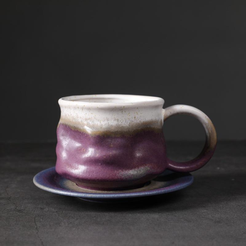 Retro Ceramic Cup Mug Style Simple Afternoon Tea Cup Creative Coarse Pottery Coffee Cup Saucer Set