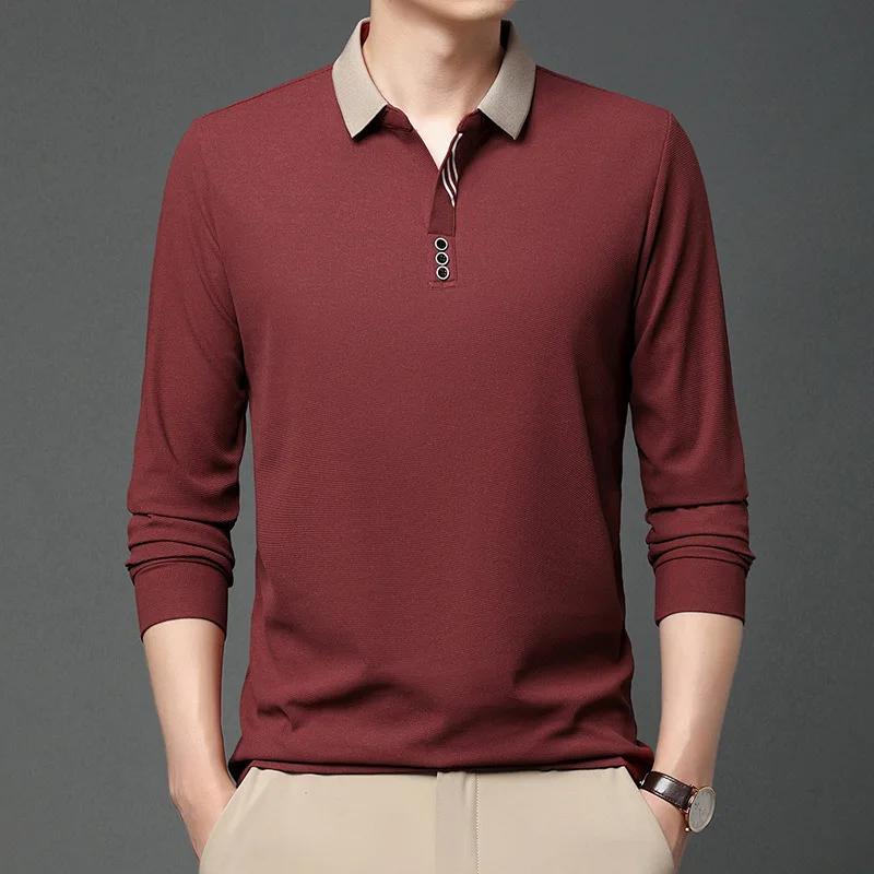 Spring New Men's Long Sleeve T-shirt Breathable Slim Fit Turn-down Collar Polo Shirt Casual Basic Style Male Fashion Tops