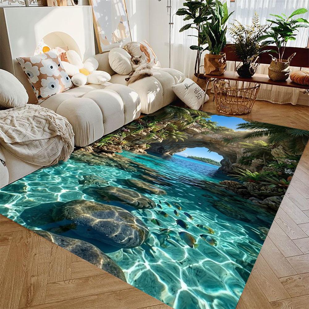 Printed Carpet Leading To The Underwater World Summer Marine Home Decor Non-slip Mat Living Room and Bedroom Carpet