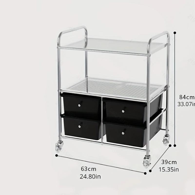 

Передвижная тележка для хранения с 4 ящиками 2 полками Пластиковая тележка на колесах для дома офиса школы салона красоты серебряный