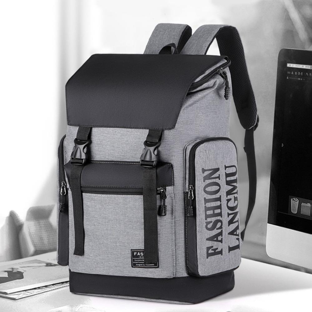 Multifunctional Men Backpack Letter Canvas Rucksack Simple Student Schoolbag Male