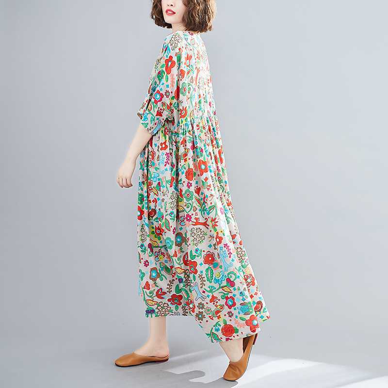 Summer Printed Short Sleeved Round Neck Dress for Women