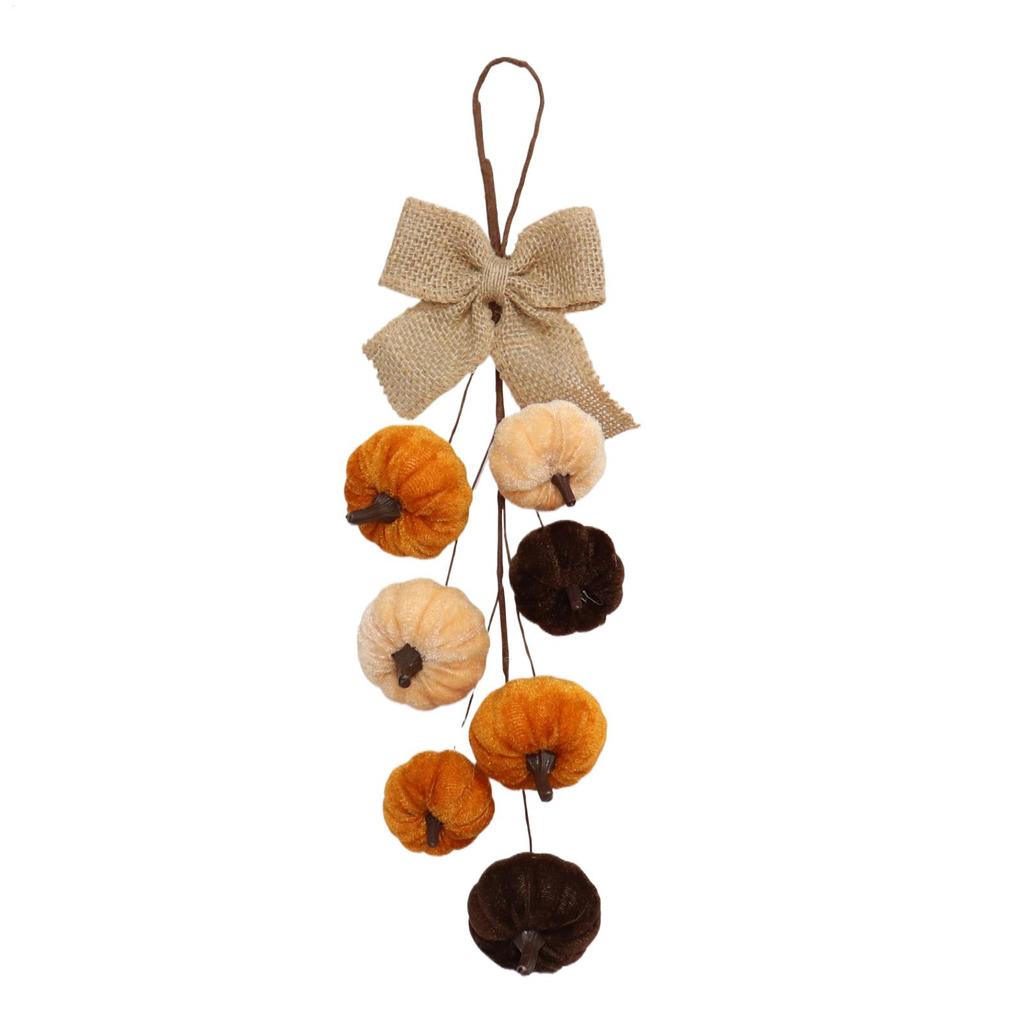 16cm Fall Thanksgiving Pumpkin-Shaped Wall Hanging Decoration Velvet Pumpkin Bow Hanging Ornament For Home Party Decoration