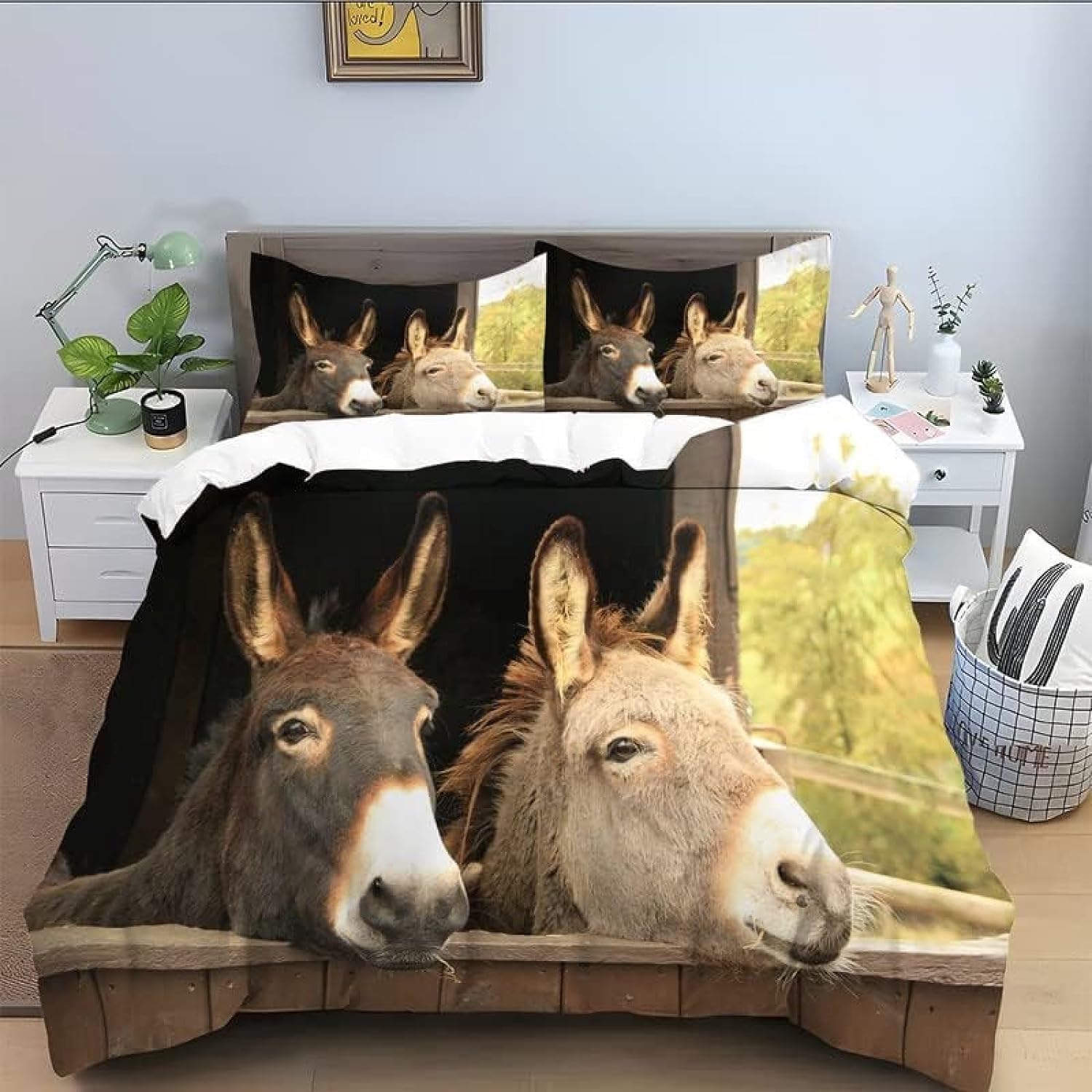 

Donkey Bedding Set Twin Full King Kawaii Farmhouse Duvet Cover Cute Animals Comforter Cover For Boys Girls Teens Room Dorm Decor EU Single(135x200cm)