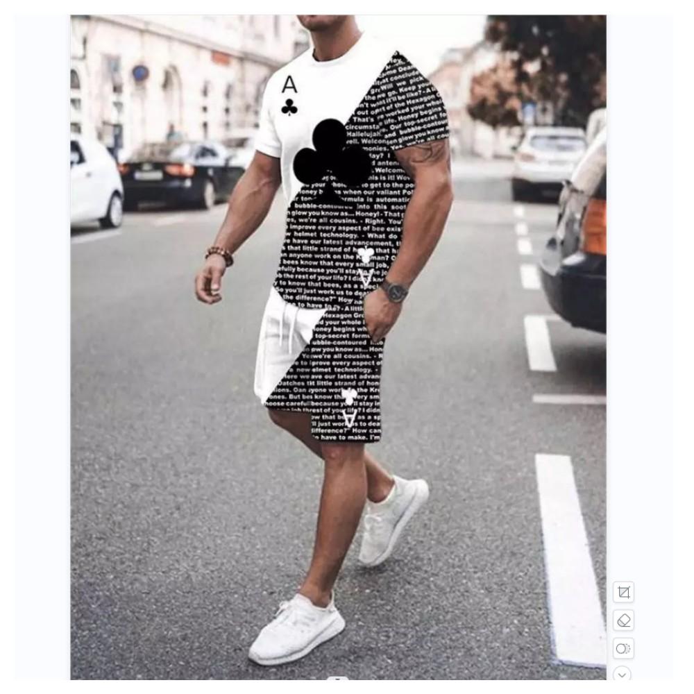 Summer Casual Men's Adult Set 3D Printed Pattern Men's Short-Sleeved T-shirt Set Gradient Cool Casual Sports Shorts two-Piece