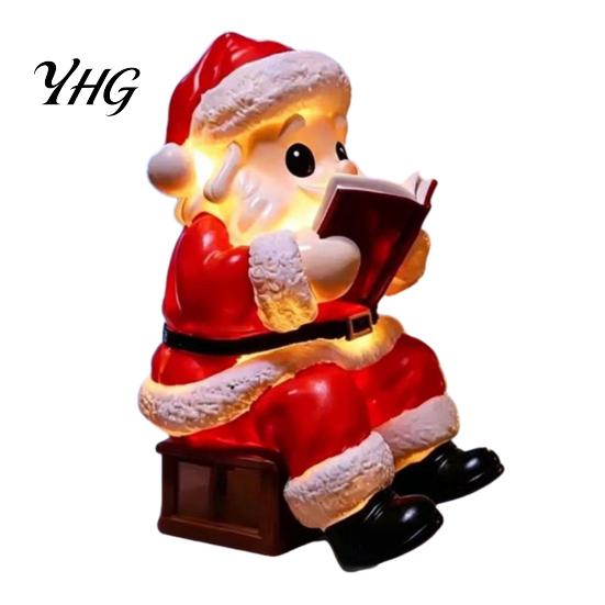 Indoor Festive Lighting Santa Claus Night Light, Resin Christmas Tabletop Ornament with Table Warm LED Lighting, Holiday Bedroom Bedside Decoration