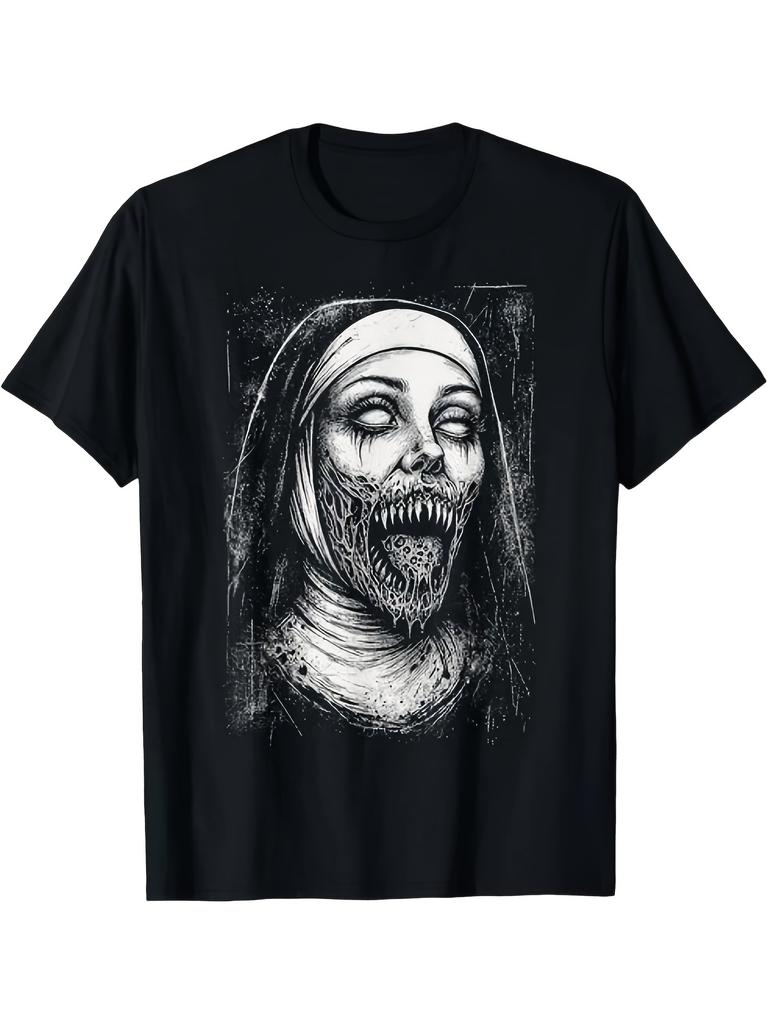 A Creepy And Terrifying Nun Demon An Evil And Mysterious Gothic Tshirt Pattern Printed Comfortable Tshirt Suitable For
