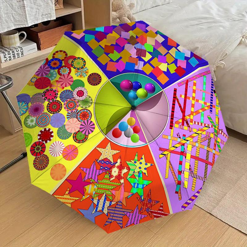 

1pc Colorful Shapes Automatic Folding Umbrella, Casual Outdoor Accessory, Birthday Festival Gift yy251126073