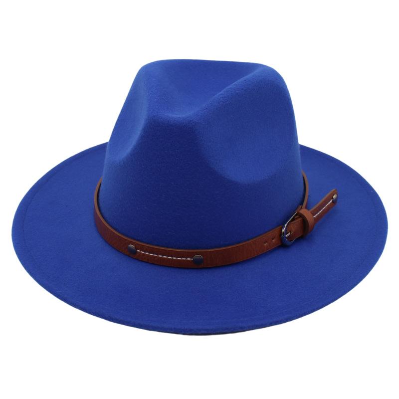 1PC Fashion Wool Fedora Hat Men Autumn Winter Wide Brim Jazz Cap Imitation Woolen Women Church Felt British Hat