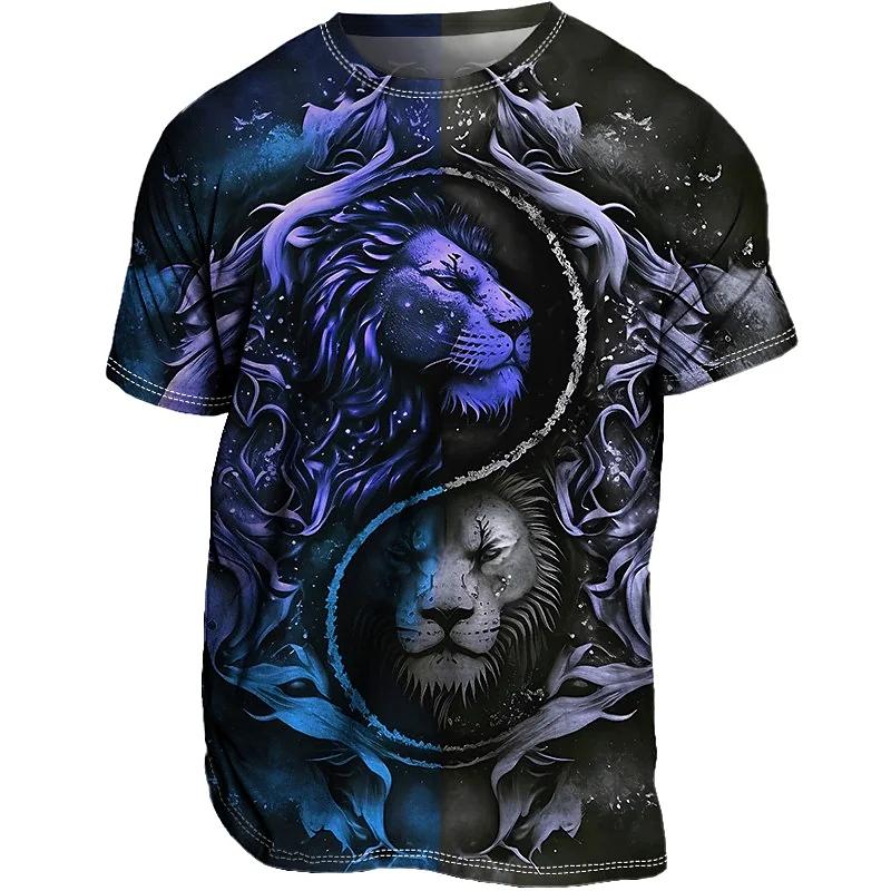 Übergroßes Herren-T-Shirt 3D Löwen-Print T-Shirts Tops Sommer Lässig Herren Tiermuster T-Shirt Streetwear Damen Mode Kleidung