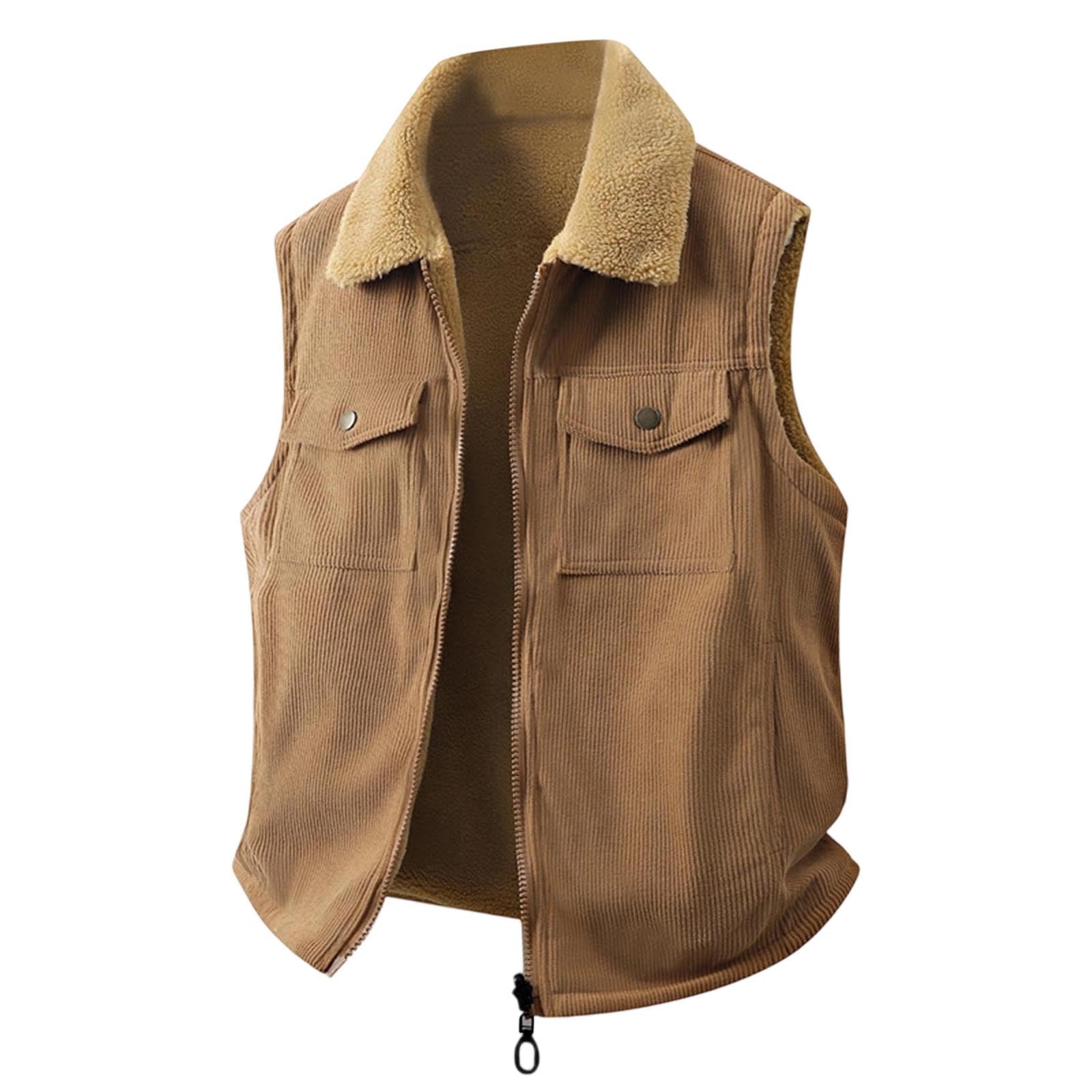 

Men s Casual Inner And Outer Color-matched Zipper Vests, Men s Double-sided Fleece Warm Lambskin Lapel Vests M светло-коричневого