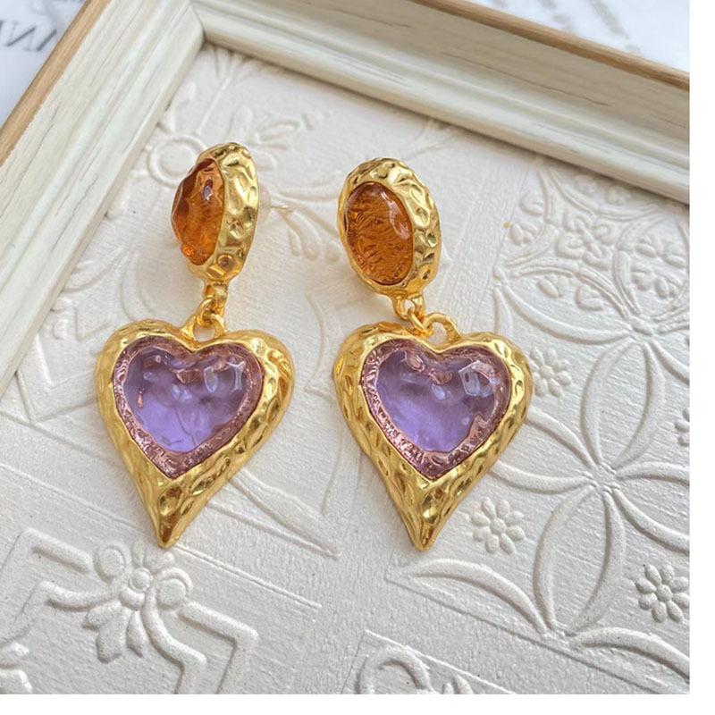 Real Gold-plated Hand-fired Lava Glazed Love Pendant Earrings, Macaron Candy-colored Earrings 925 Earrings.