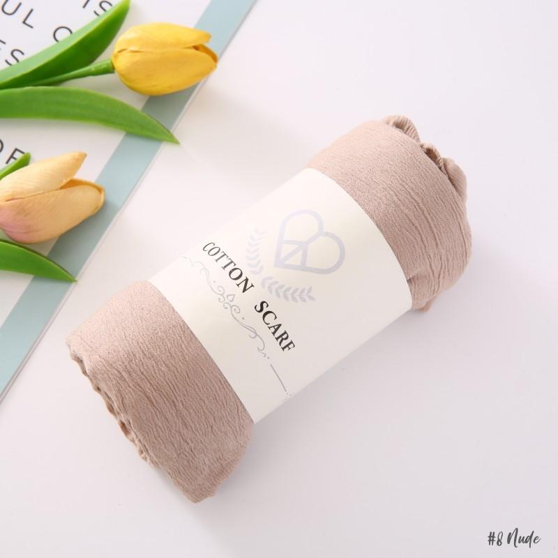 Fancy Fine Pleated Rayon Cotton Scarves Micro Crinkle Soft Cotton Long Shawl Factory Hemming Cheap Price Hijab