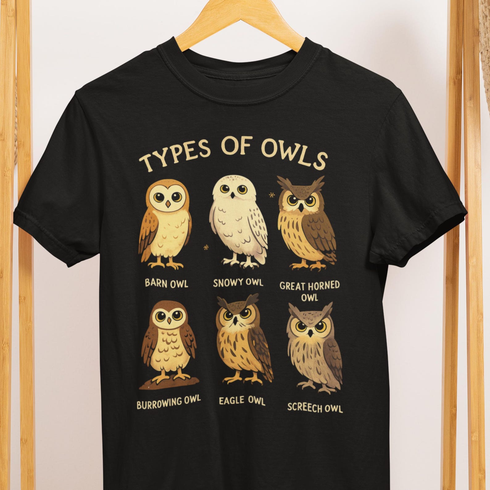 Types of Owls Shirt Vintage Cartoon Owl Lover Tee Birdwatching Gift 2XL