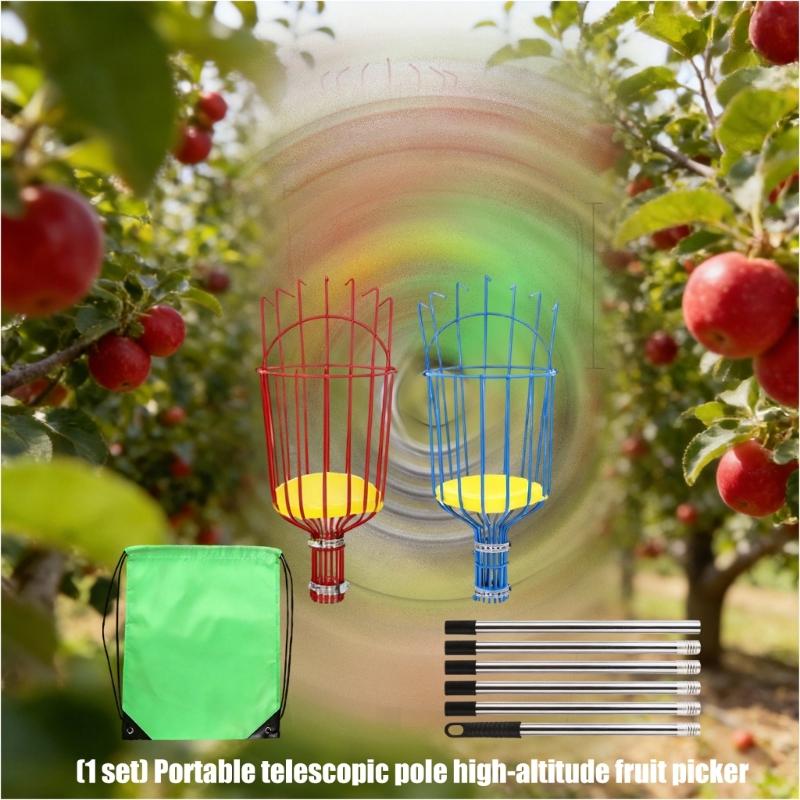 Fruit Picking with Basket, Apples Picking Tool Adjustable Rod Long Handle Avocados Grabber Tree Fruit Catcher for Harvesting