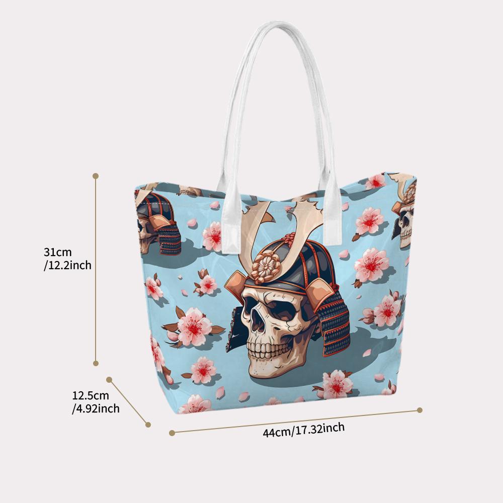 Japanese Samurai Skull Cherry Blossom Casual Tote Bag for Daily Use