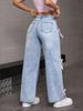 Y2K Elastic Straight Leg Bow Jeans - Women's American Spicy Girl Style, Loose Fit, Long Pants, Trendy INS Style