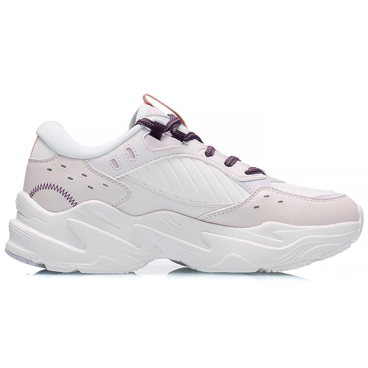 Li Ning Slip Resistant Abrasion Resistant Low Top Sports Casual Shoes Women's White Purple AGCS436-2