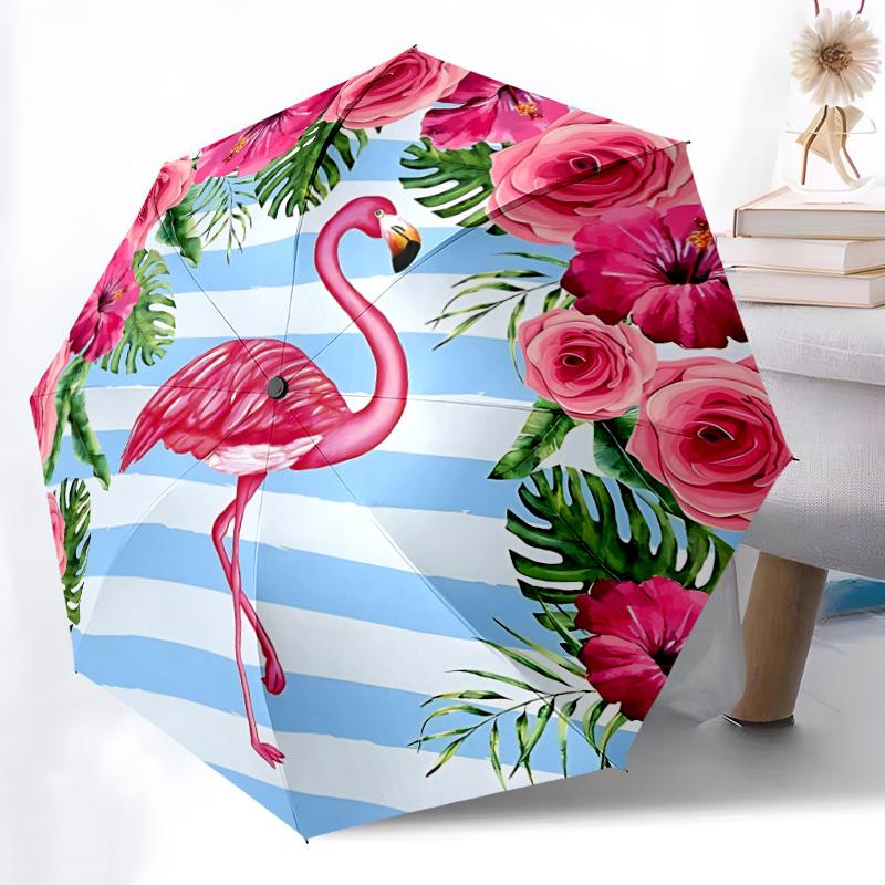 

1pc Flamingo Tropical Flowers Automatic Umbrella - Automatic Opening And Closing, Sturdy Iron Frame, Portable Folding Design yy251018153
