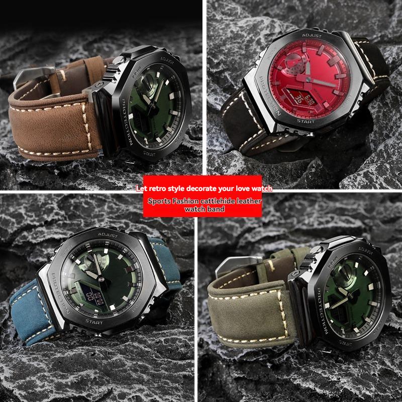 Pulseira de Couro Genuíno 24*16mm para Casio G-Shock GA2100/GA2110/GM2100 | Pulseira Modificada Estilo CasiOak | Bracelete de Substituição