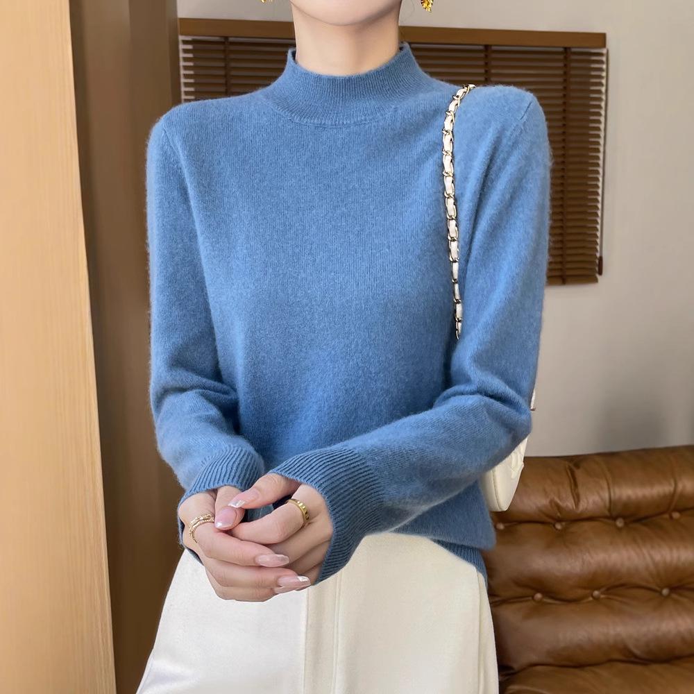 Women's Seamless Wool Sweater - Half-High Collar, Versatile Knit Base Layer, Fashionable and Warm for Autumn/Winter, New Arrival