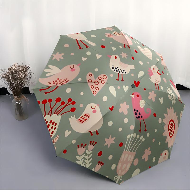 1pc Birds Flowers Fashionable Automatic Opening/Closing Folding Umbrella with 8 Bones, Windproof Portable, Daily Use118
