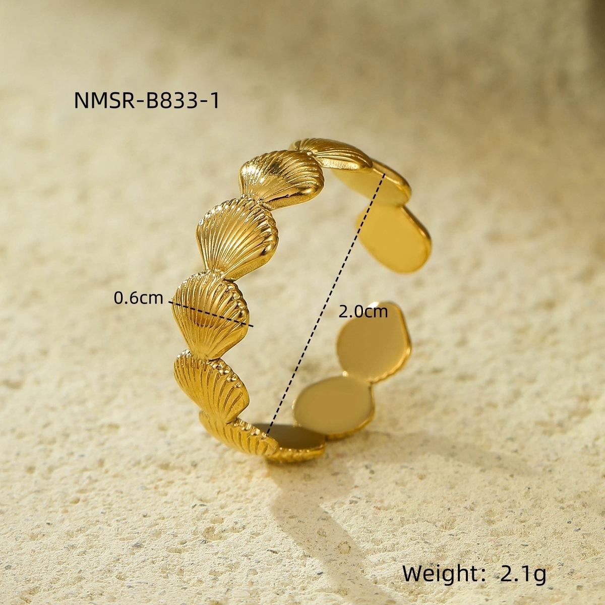 GEMCHIC Women s 18K Gold Plated Titanium Steel Open Ring with Shell Design for Daily Fashion