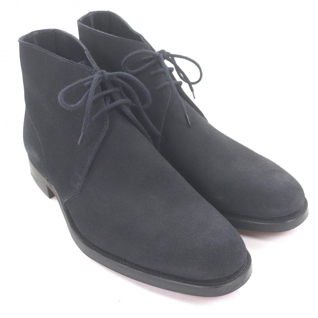 Pristine CROCKETT&JONES Ankle boots CHUKKA Dark navy Suede leather mens 5.5 Used