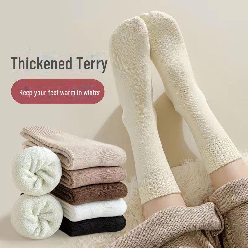 Women's Velvet Thick Winter Socks - Mid-Tube Warm Terry Floor Socks