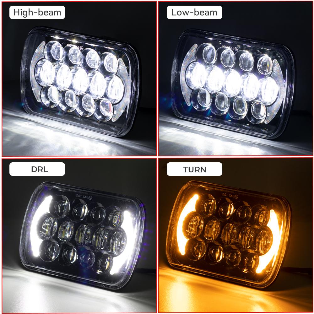 2pcs 55W Led 5x7" 7X6" Inch Retangular Feixe Farol Com High/Low DRL Square Headlight for Jeep Cherokee XJ Wrangler Truck 4X4