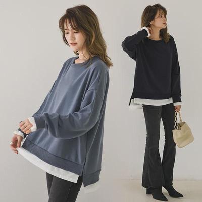 Damen Schlankmachendes Langarm Samt Top mit Falschem Lagenlook